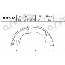 K0707 ASIMCO Комплект тормозных колодок, стояночная тормозная с