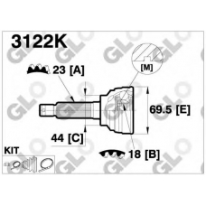 3122K GLO Шарнирный комплект, приводной вал