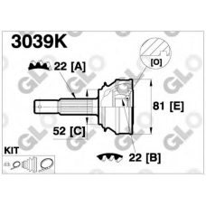 3039K GLO Шарнирный комплект, приводной вал
