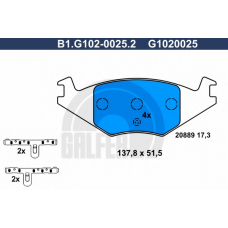 B1.G102-0025.2 GALFER Комплект тормозных колодок, дисковый тормоз
