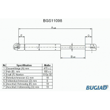 BGS11098 BUGIAD Газовая пружина, крышка багажник