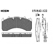 151842-122 ICER Комплект тормозных колодок, дисковый тормоз
