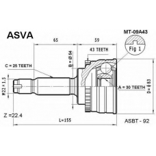 MT-09A43 ASVA Шарнирный комплект, приводной вал