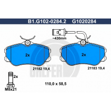 B1.G102-0284.2 GALFER Комплект тормозных колодок, дисковый тормоз