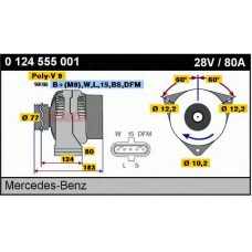 0 124 555 001 BOSCH Генератор 28v, 80 a