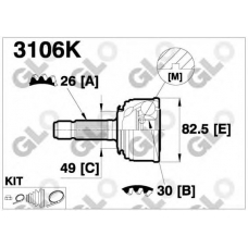 3106K GLO Шарнирный комплект, приводной вал