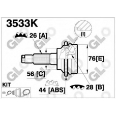 3533K GLO Шарнирный комплект, приводной вал