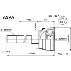 MZ-807 ASVA Шарнирный комплект, приводной вал