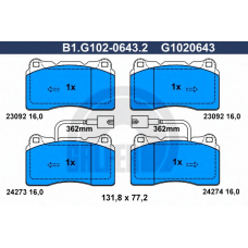 B1.G102-0643.2 GALFER Комплект тормозных колодок, дисковый тормоз