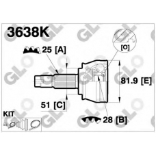 3638K GLO Шарнирный комплект, приводной вал