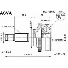 MZ-06A90 ASVA Шарнирный комплект, приводной вал