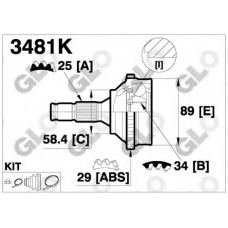 3481K GLO Шарнирный комплект, приводной вал