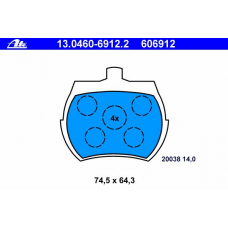 13.0460-6912.2 ATE Комплект тормозных колодок, дисковый тормоз