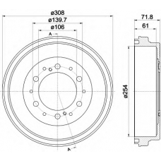 8DT 355 302-421 HELLA Тормозной барабан