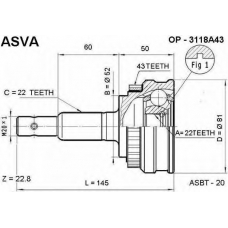 OP-3118A43 ASVA Шарнирный комплект, приводной вал