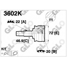 3602K GLO Шарнирный комплект, приводной вал