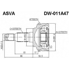 DW-011A47 ASVA Шарнирный комплект, приводной вал