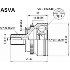 VO-617A48 ASVA Шарнирный комплект, приводной вал