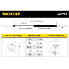 ML5790 MONROE Газовая пружина, капот