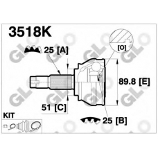 3518K GLO Шарнирный комплект, приводной вал