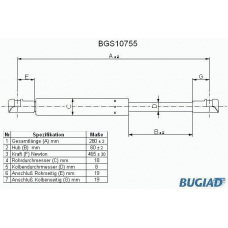 BGS10755 BUGIAD Газовая пружина, крышка багажник