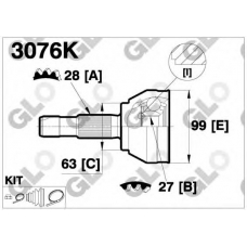 3076K GLO Шарнирный комплект, приводной вал