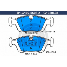 B1.G102-0608.2 GALFER Комплект тормозных колодок, дисковый тормоз