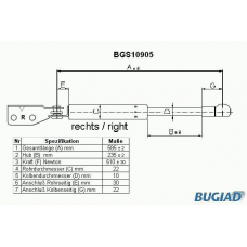 BGS10905 BUGIAD Газовая пружина, крышка багажник