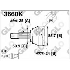 3660K GLO Шарнирный комплект, приводной вал