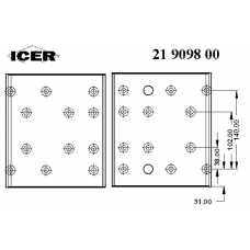 21 9098 00 ICER Комплект тормозных башмаков, барабанные тормоза