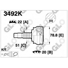 3492K GLO Шарнирный комплект, приводной вал
