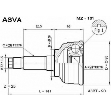 MZ-101 ASVA Шарнирный комплект, приводной вал