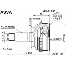 HN-31A50 ASVA Шарнирный комплект, приводной вал